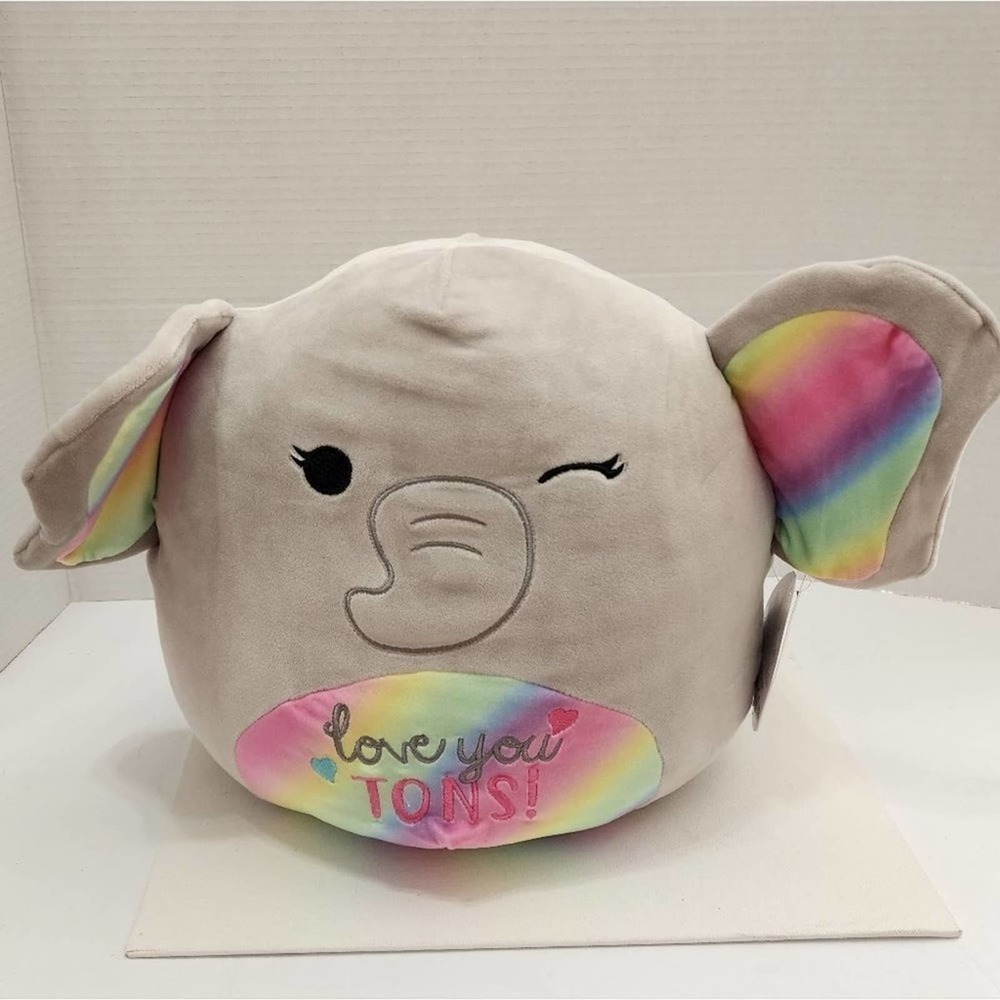SQUISHMALLOWS Mila rainbow Valentine love you tons elephant 12" new!!!